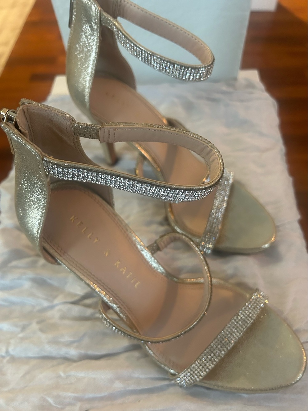 Kelly & Katie Gold Rhinestone Ankle Strap Heels